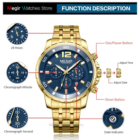 Pague 1 Leve 2 | Relogio masculino megir Gold
